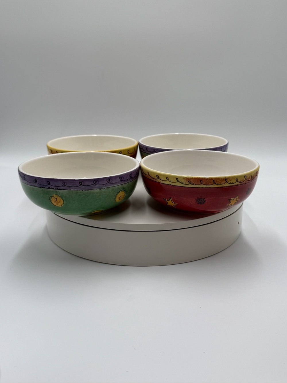 Sango Green Bowl with Purple Rim and Yellow Accents